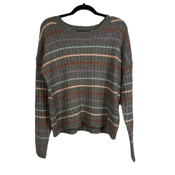 SO Grey Stripe Crew Ribbed Sweater Women's Sz. Small NWT - Picture 2 of 8